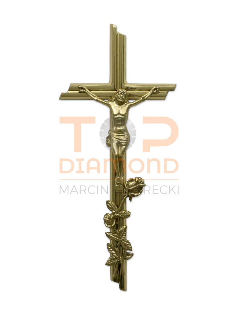 KRZYŻ Z PASYJKĄ I RÓŻĄ ZŁOTY 50 cm