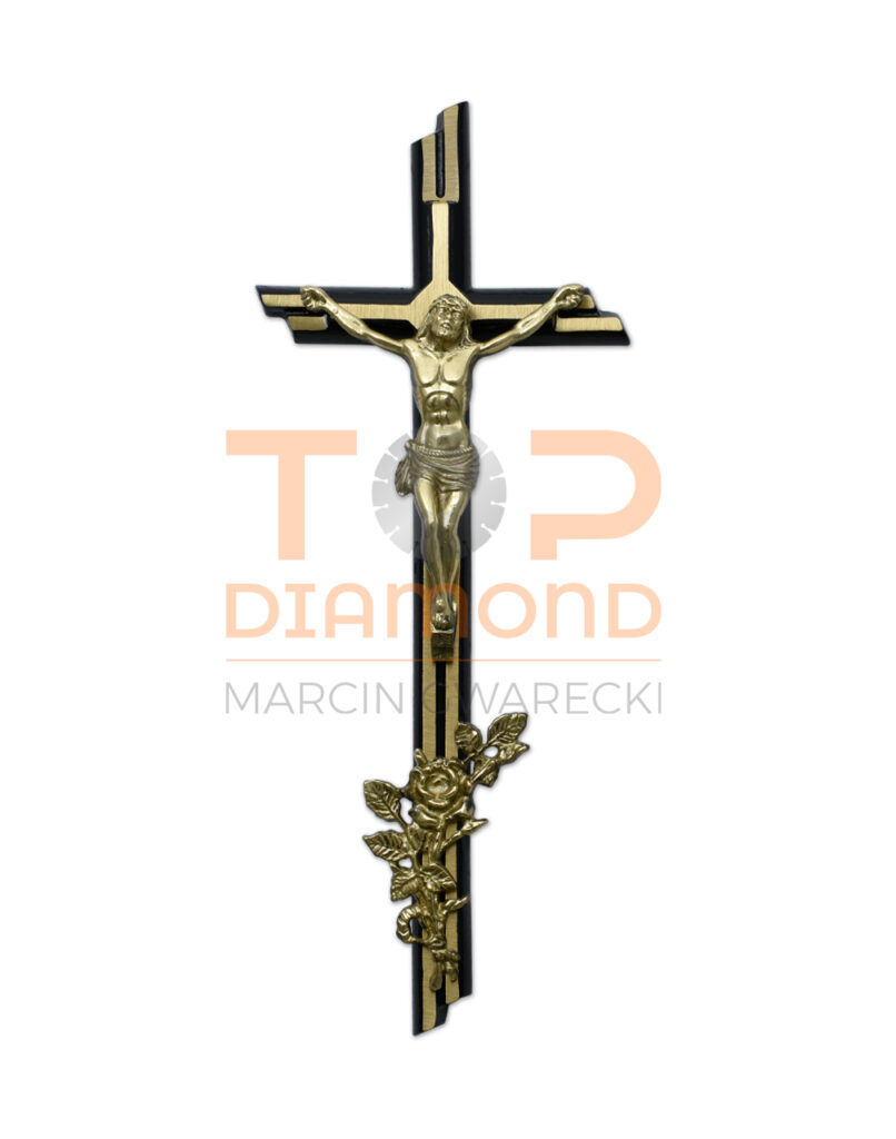 KRZYŻ Z PASYJKĄ MOSIĘŻNY Z RÓŻĄ 50cm