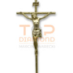 KRZYŻ MOSIĘŻNY "DRZEWKO INRI" ZŁOTY POLEROWANY - 44 cm Z WIZERUNKIEM