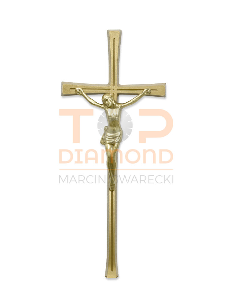 KRZYŻ MOSIĘŻNY KRESKA ROMANO ZŁOTY Z WIZERUNKIEM - 40 cm Z WIZERUNKIEM