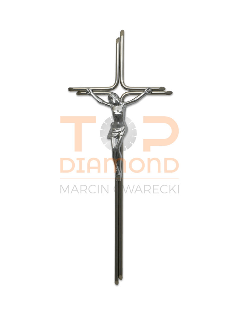 KRZYŻ ZE STALI NIERDZEWNEJ 2 PRĘTY OKRĄGŁE Z WIZERUNKIEM - 45 cm Z WIZERUNKIEM