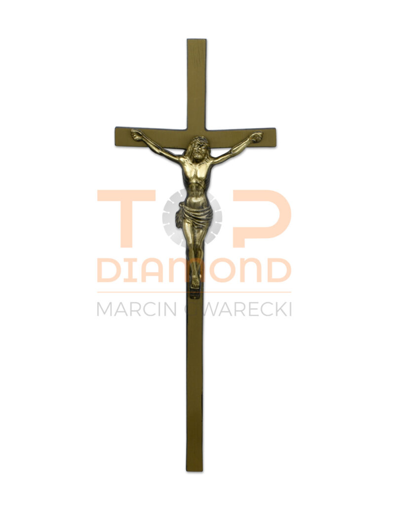 KRZYŻ MOSIĘŻNY 2x1cm ZŁOTY Z WIZERUNKIEM - 50 cm Z WIZERUNKIEM