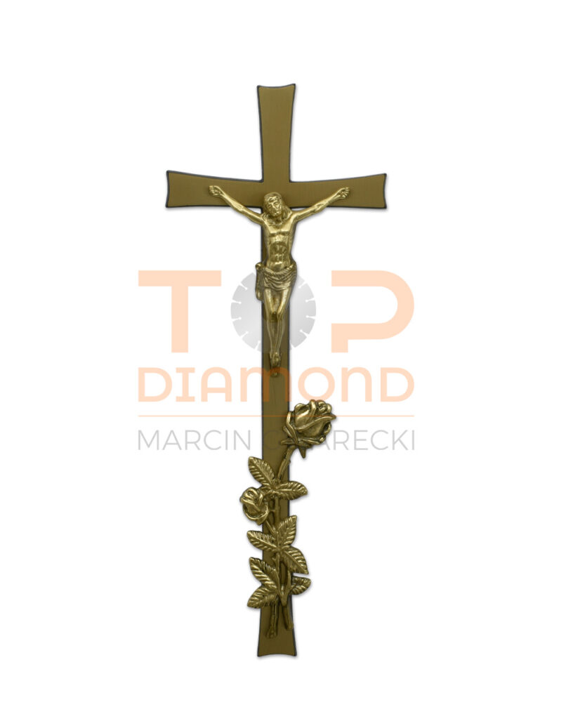 KRZYŻ MOSIĘŻNY 2x1cm ZŁOTY Z WIZERUNKIEM
