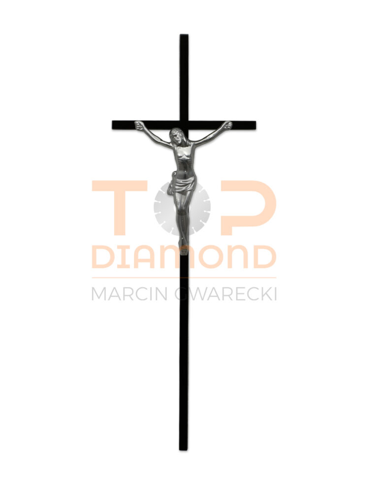 KRZYŻ ALUMINIOWY CZARNY KWADRAT ROMANO Z PASYJKĄ