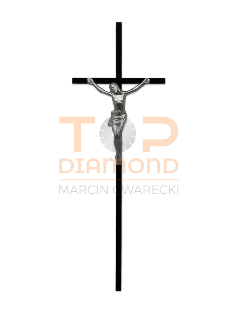 KRZYŻ ALUMINIOWY CZARNY KWADRAT ROMANO Z PASYJKĄ