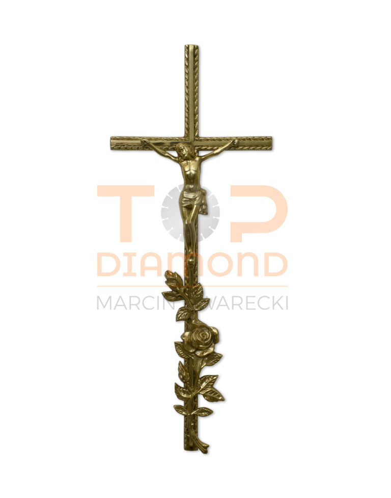 KOZ KRZYŻ Z KORONKĄ JASNY PLECIONKA Z RÓŻĄ