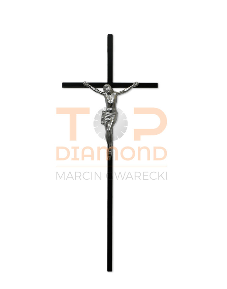 KRZYŻ PROSTY Z WIZERUNKIEM SREBRNYM 1cm CZARNY