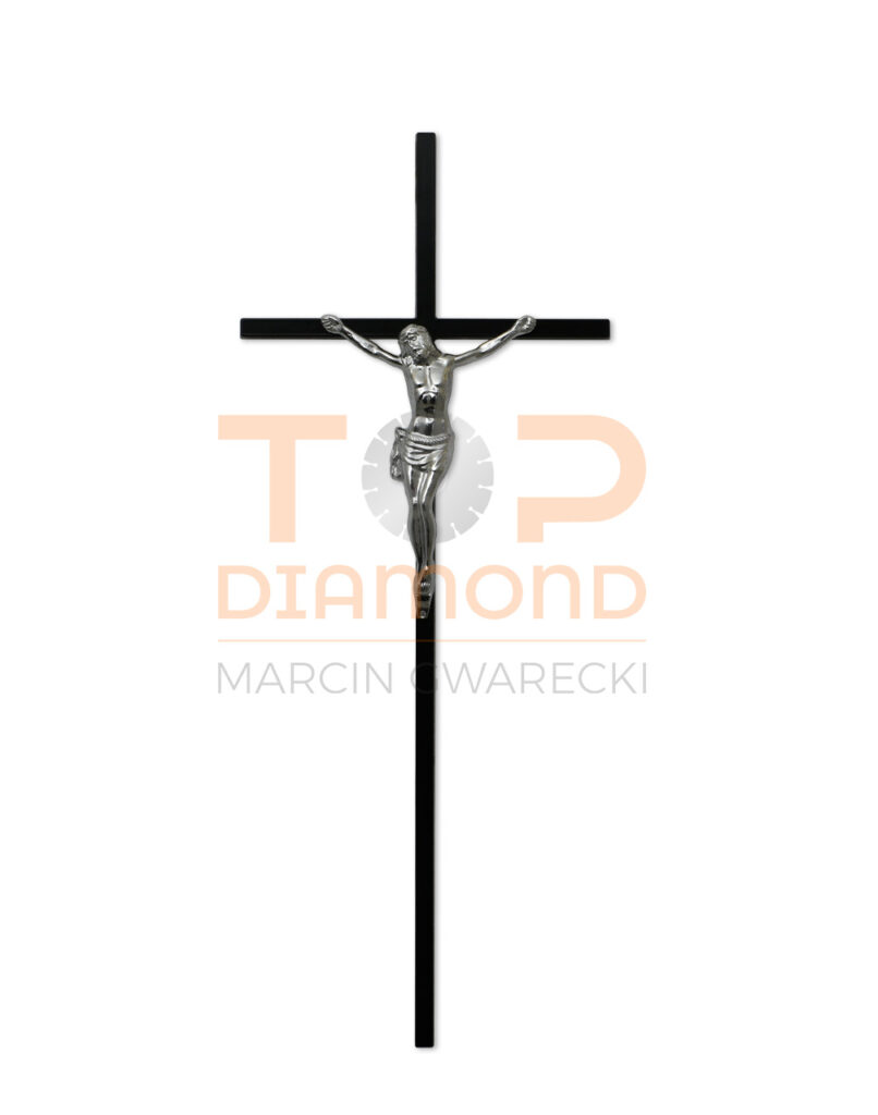 KRZYŻ PROSTY Z WIZERUNKIEM SREBRNYM 1cm CZARNY