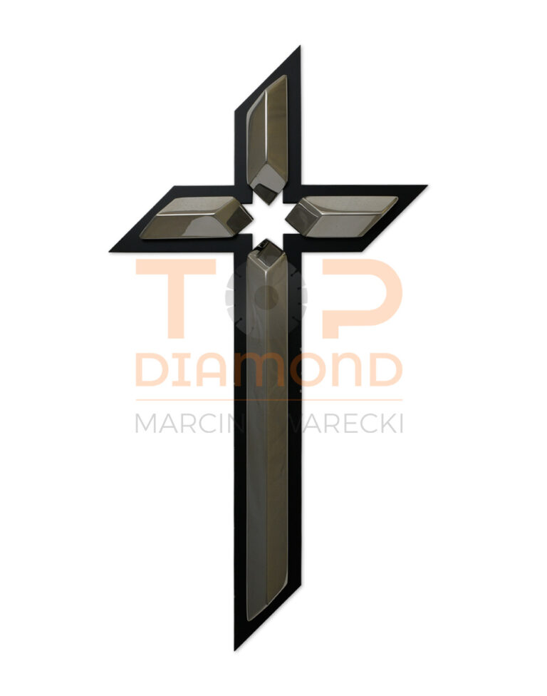 KRZYŻ WISZĄCY ZE STALI NIERDZEWNEJ Z CZARNĄ RAMKĄ