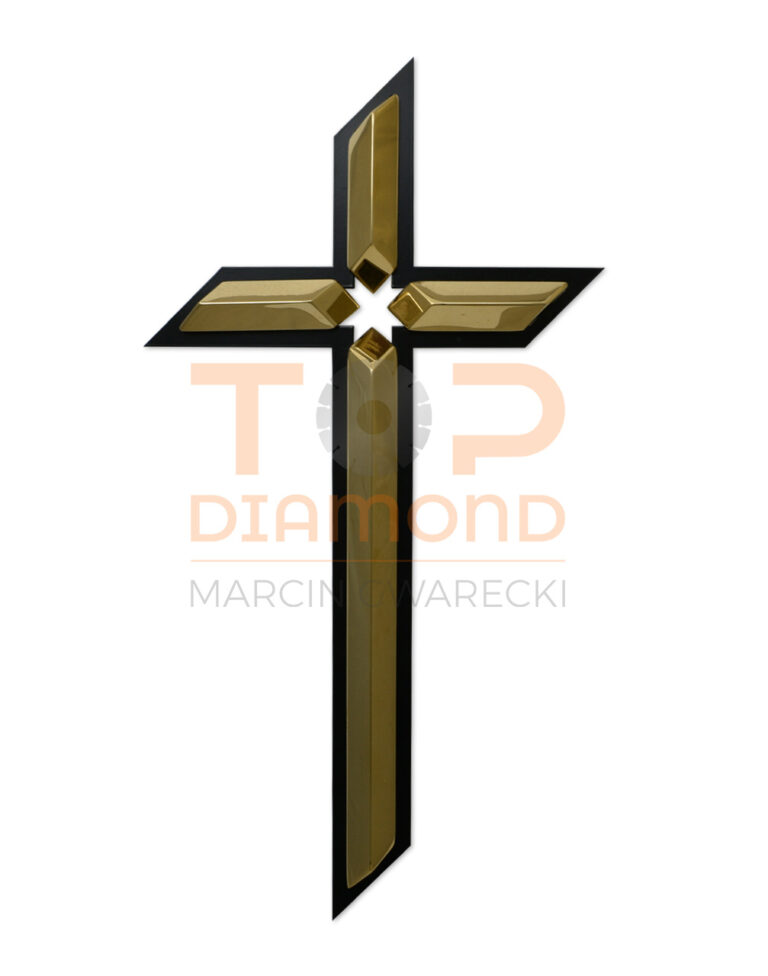 KRZYŻ WISZĄCY ZE STALI NIERDZEWNEJ ZŁOTY Z CZARNĄ RAMKĄ