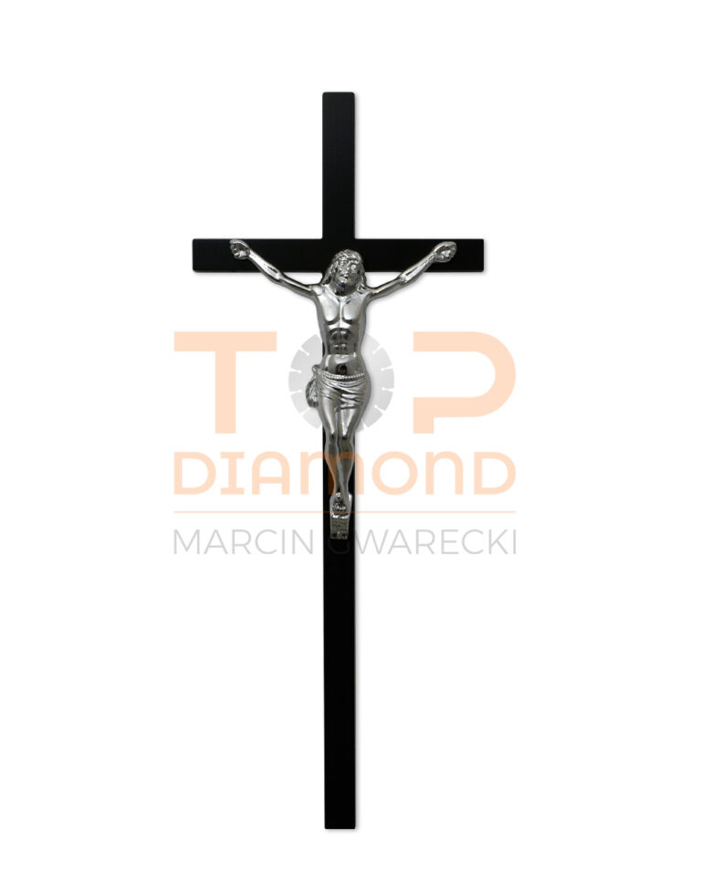 KRZYŻ MOSIĘŻNY LISTEWKA 2x1cm Z WIZERUNKIEM CZARNY