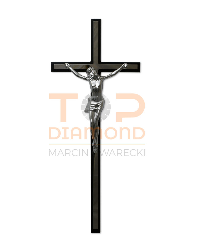 KRZYŻ SA PŁASKI Z KWASIAKIEM CZARNO - SREBRNY 50cm