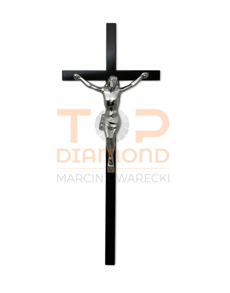 KRZYŻ Z WIZERUNKIEM MOSIĘŻNY 50cm CZARNY PŁASKI 2×1