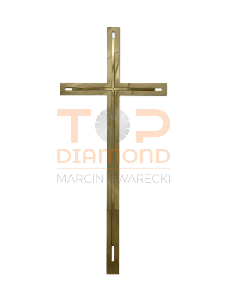 KRZYŻ WISZĄCY ZE STALI NIERDZEWNEJ Z WYPUKŁYM PŁASKOWNIKIEM ZŁOTY